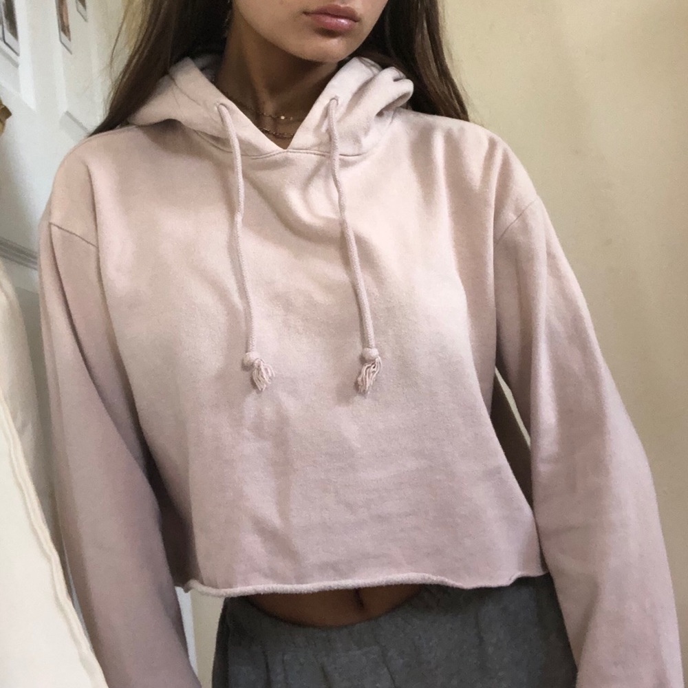 pink/ tan cropped hoodie ๐ธ๐ - Picture 1 of 2